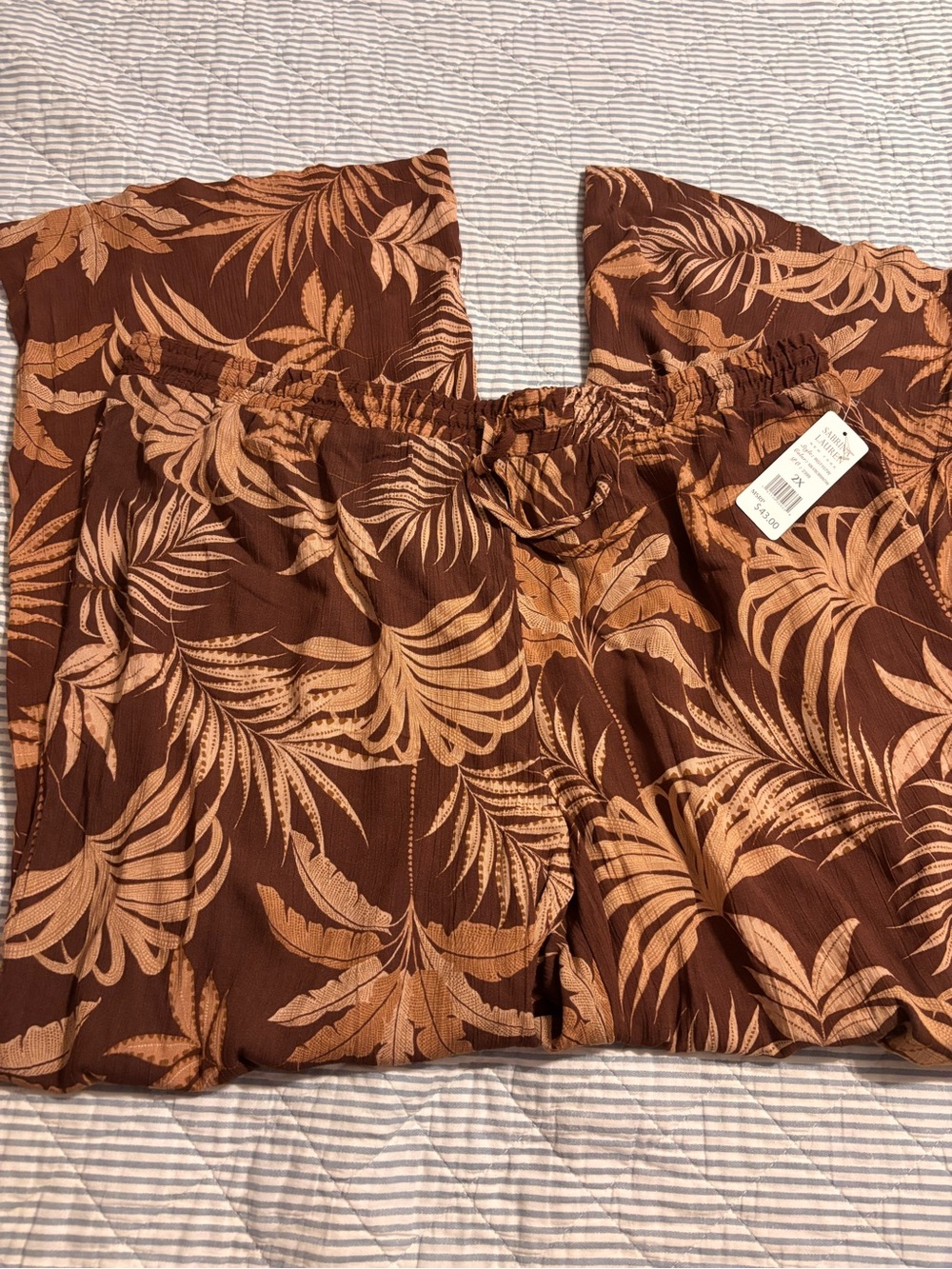 BOHO Tropical Print Wide-Leg Pants - Brown & Tan